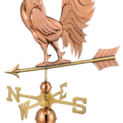 Polished Copper Crowing Rooster Weather Vane