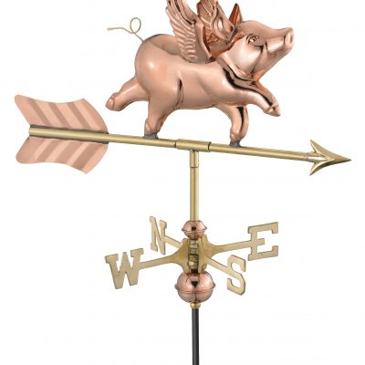 Polished Copper Flying Pig Weather Vane