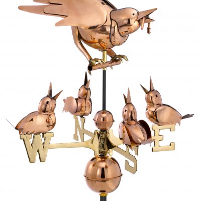 Polished Copper Mother Bird w/ Chicks Weather Vane