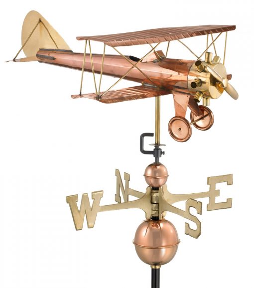 Polished Copper Bi-Plane Weather Vane